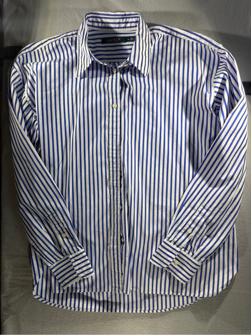 Lauren Ralph Lauren Blue and White Striped Button-Down Shirt
